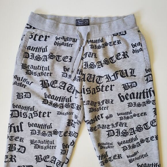 Beautiful Disaster Identity Sweatpants Heather Gray Logo Graphic Fleece Lined - Picture 4 of 16
